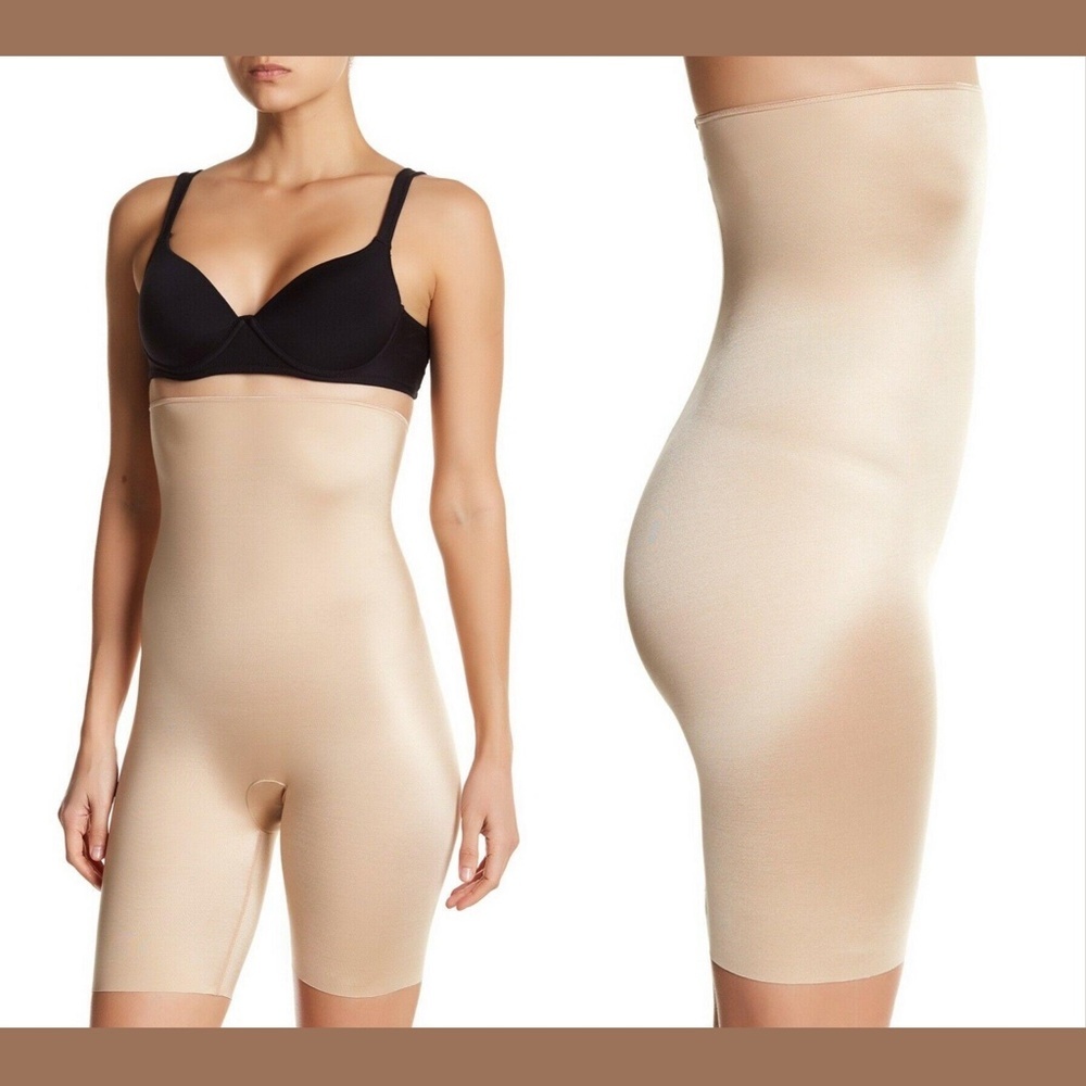 NWT $68 Spanx Pretty Smart High Waist Mid Thigh Short Sandcastle [ Small ] #1727